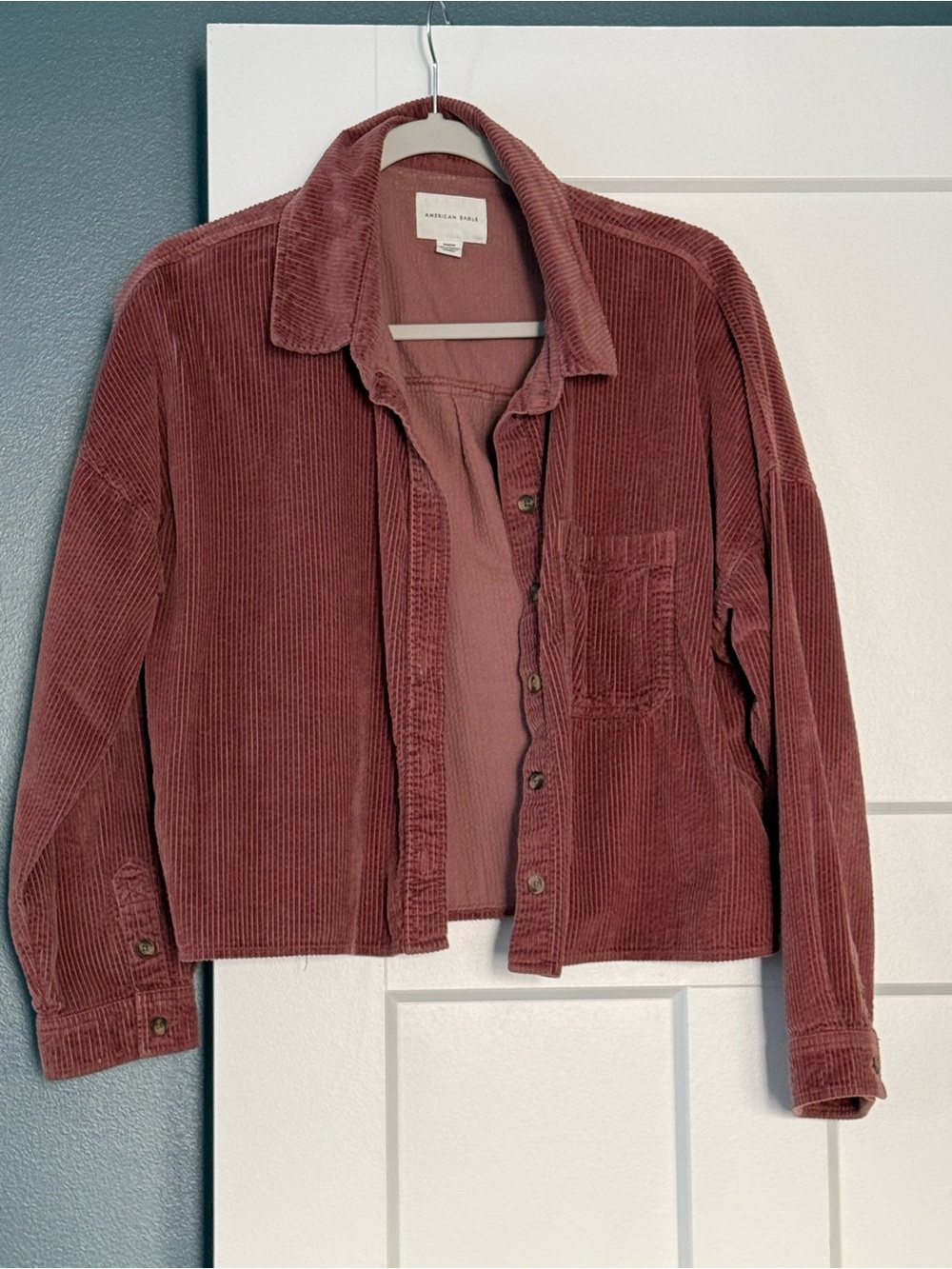 American Eagle Outfitters Corduroy Shacket in Dusty Mauve